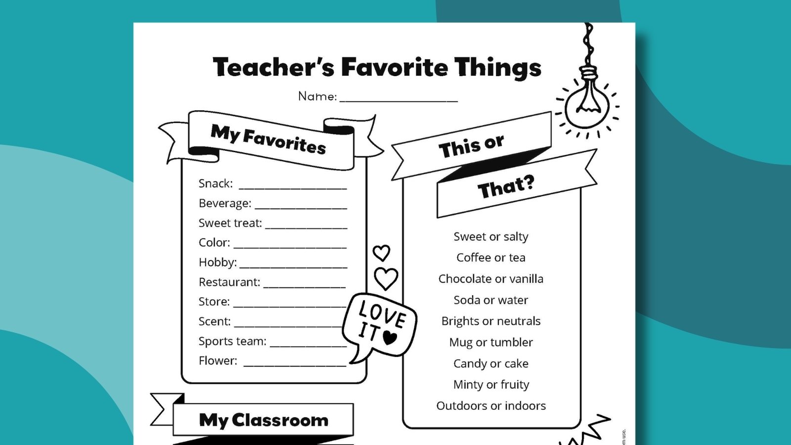 Teacher’s Favorite Things Form (Free Printable) – Kansas Digital News